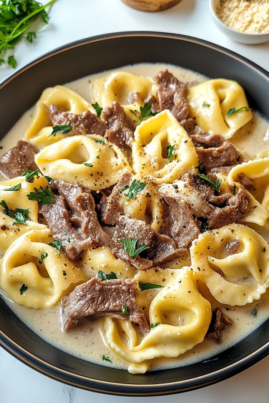 Cheesesteak Tortellini in Creamy Provolone Sauce – OatsRecipes